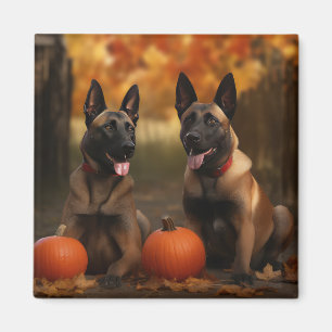 Belgisk Malinoi-valp Höjdare Pumpkin Magnet