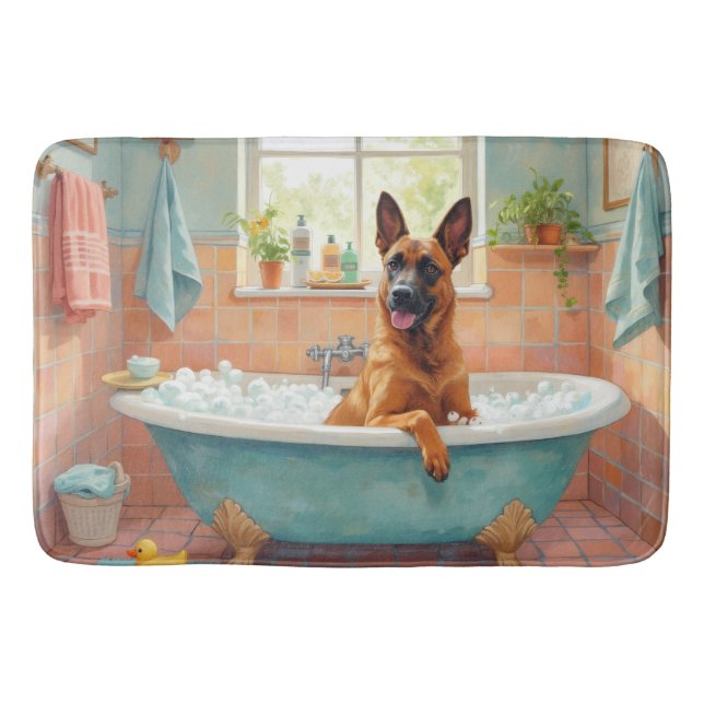 Belgisk Malinois badtid Stilfullt badrumsdekor Badrumsmatta (Framsidan)