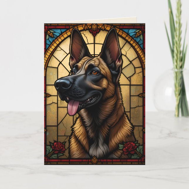 Belgisk Malinois glasmålning stil illustration Kort (Framsida)