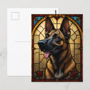 Belgisk Malinois glasmålning stil illustration Vykort