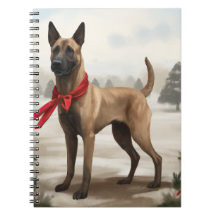 Belgisk Malinois Hund i Snö Jul Anteckningsbok