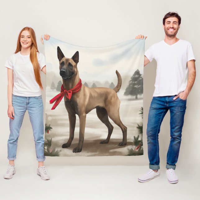Belgisk Malinois Hund i Snö Jul Fleecefilt (På plats)