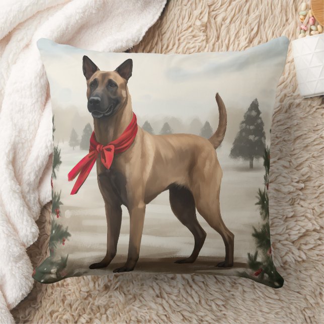 Belgisk Malinois Hund i Snö Jul Kudde (Filt)
