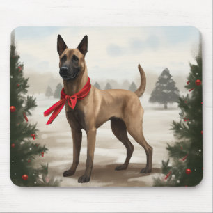 Belgisk Malinois Hund i Snö Jul Musmatta