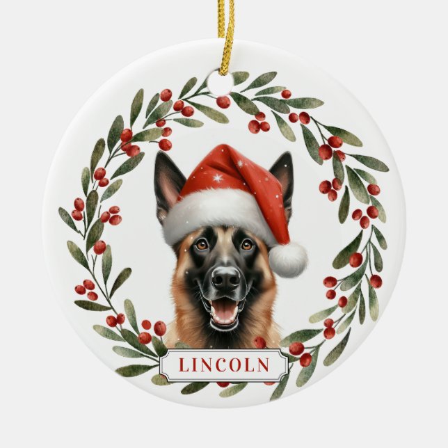 Belgisk Malinois Hund Keramisk Cirkulär Ornament (Framsidan)