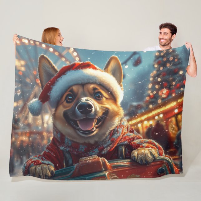 Belgisk Malinois Hund Rulltrappa Jul  Fleecefilt (På plats)