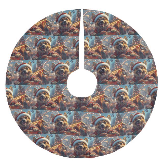 Belgisk Malinois Hund Rulltrappa Jul  Julgransmatta Borstad Polyester (Framsidan)