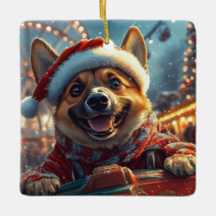 Belgisk Malinois Hund Rulltrappa Jul Julgransprydnad Keramik