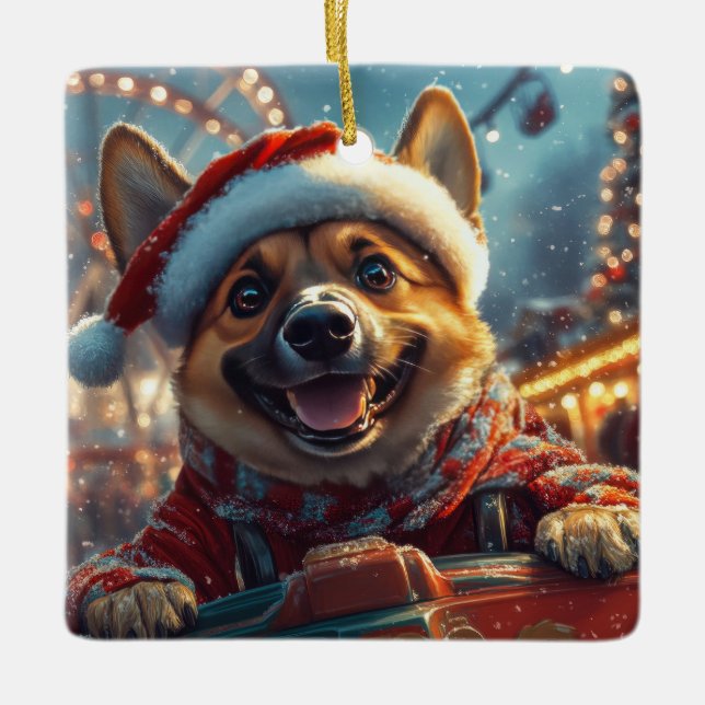 Belgisk Malinois Hund Rulltrappa Jul  Julgransprydnad Keramik (Framsida)