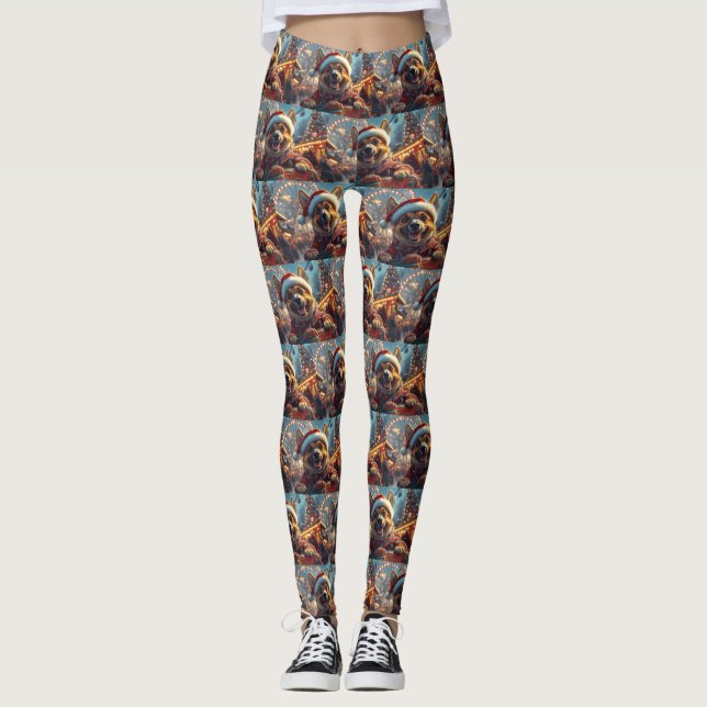 Belgisk Malinois Hund Rulltrappa Jul  Leggings (Framsida)