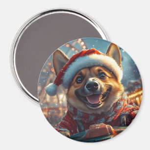 Belgisk Malinois Hund Rulltrappa Jul Magnet