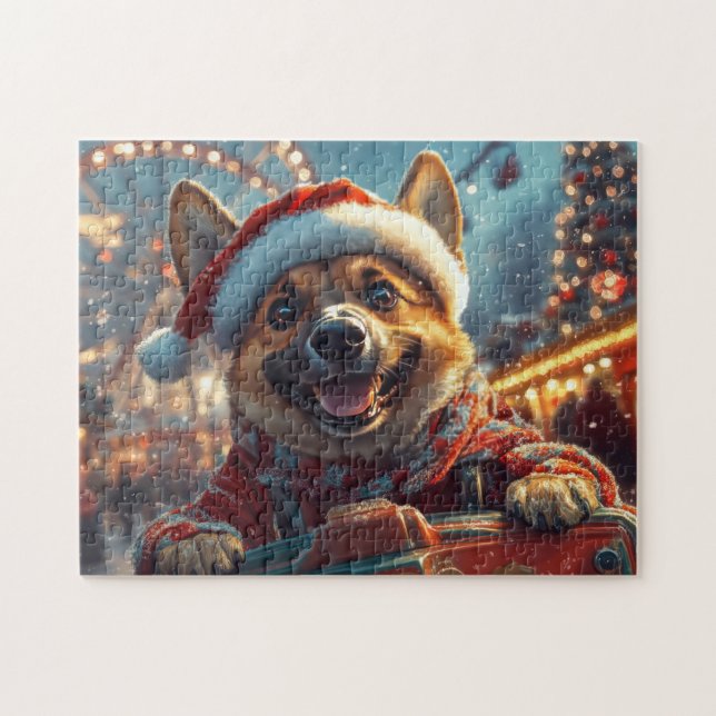 Belgisk Malinois Hund Rulltrappa Jul  Pussel (Horisontell)