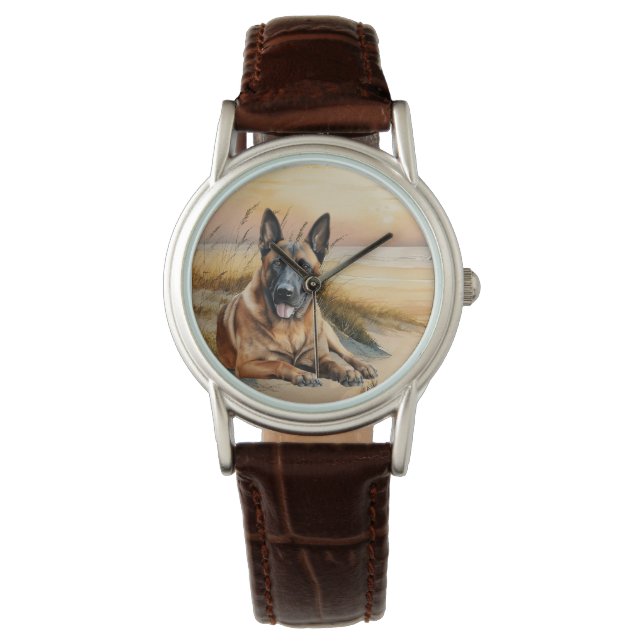 Belgisk Malinois Hundälskare Sandstrand Armbandsur (Framsida)