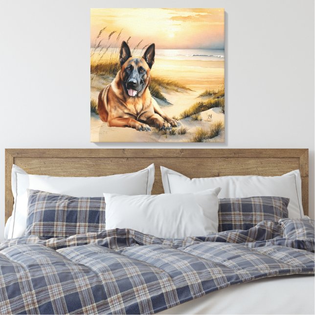 Belgisk Malinois hundälskare sandstrand Canvastryck (Insitu (sovrum))