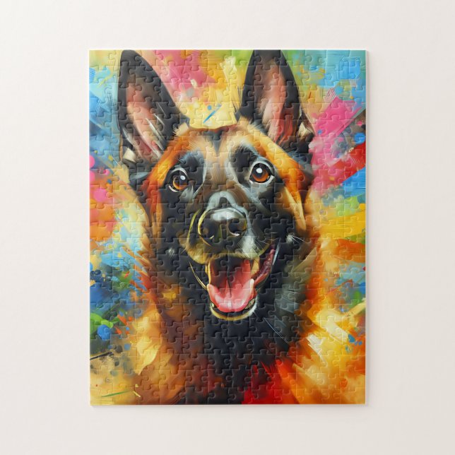 Belgisk Malinois Hundporträtt Akryl Konsttryck Pussel (Vertikal)