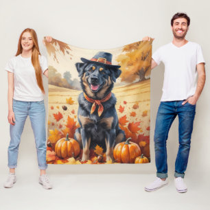 Belgisk Malinois i höstlöv Thanksgiving-konst Fleecefilt