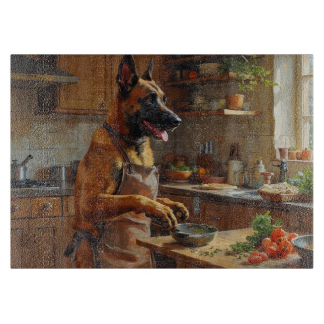 Belgisk Malinois lagar mat i köket (Framsidan)
