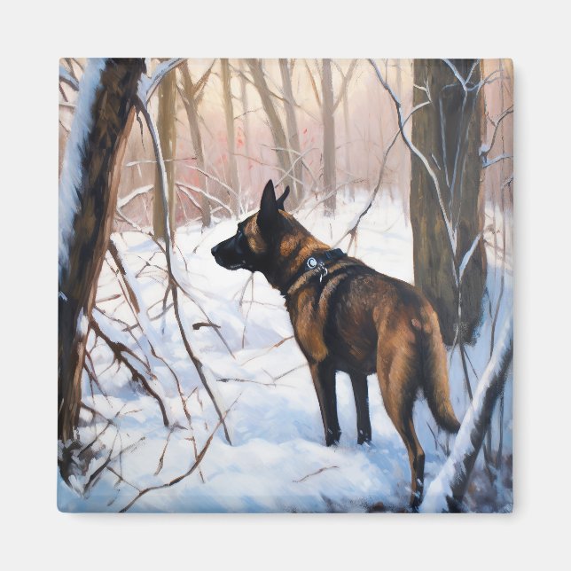 Belgisk Malinois Låt Det Snö Jul Magnet (Framsidan)