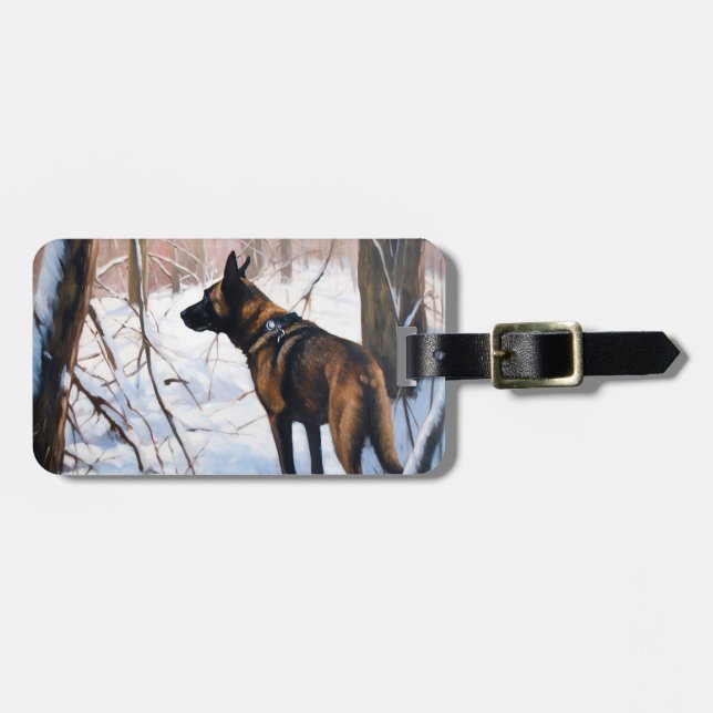 Belgisk Malinois Låt Det Snöa Jul Bagagebricka (Horisontell Framsida)