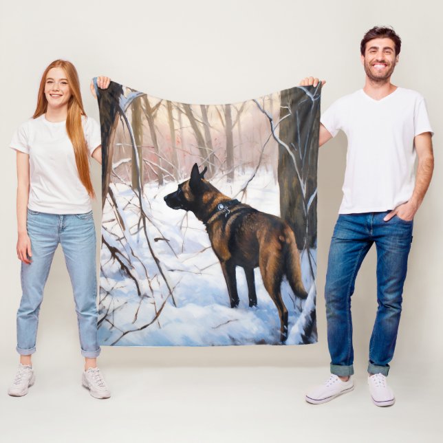 Belgisk Malinois Låt det snöa Jul Fleecefilt (På plats)