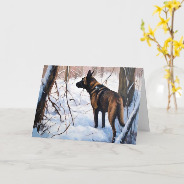 Belgisk Malinois Låt Det Snöa Jul Kort (Gul blomma)
