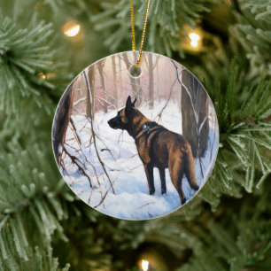 Belgisk Malinois Låter Det Snöa Jul Julgransprydnad Keramik