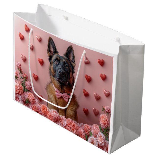Belgisk Malinois med rosor - Alla hjärtans dag  (Framsidan Vinklad)