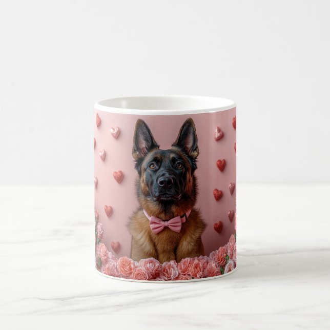 Belgisk Malinois med rosor - Alla hjärtans dag  Kaffemugg (Center)