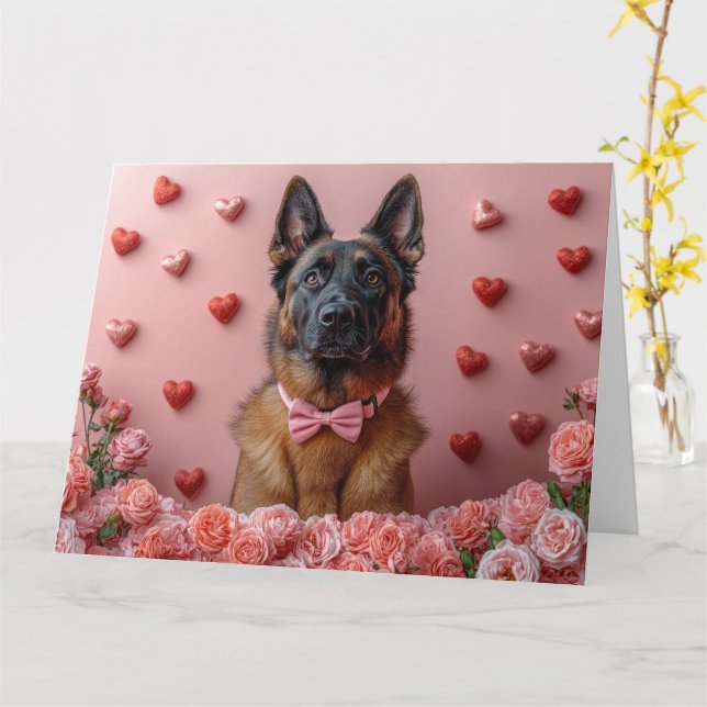 Belgisk Malinois med rosor - Alla hjärtans dag  Kort (Gul blomma)