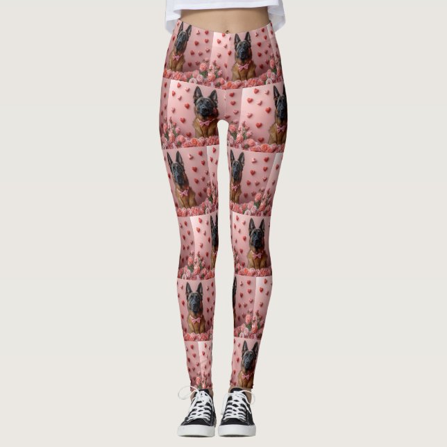 Belgisk Malinois med rosor - Alla hjärtans dag  Leggings (Framsida)