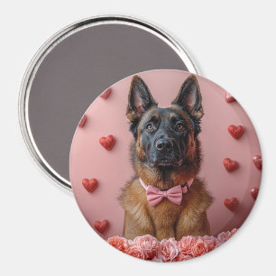 Belgisk Malinois med rosor - Alla hjärtans dag Magnet