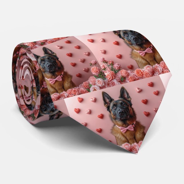 Belgisk Malinois med rosor - Alla hjärtans dag  Slips (Rullad)