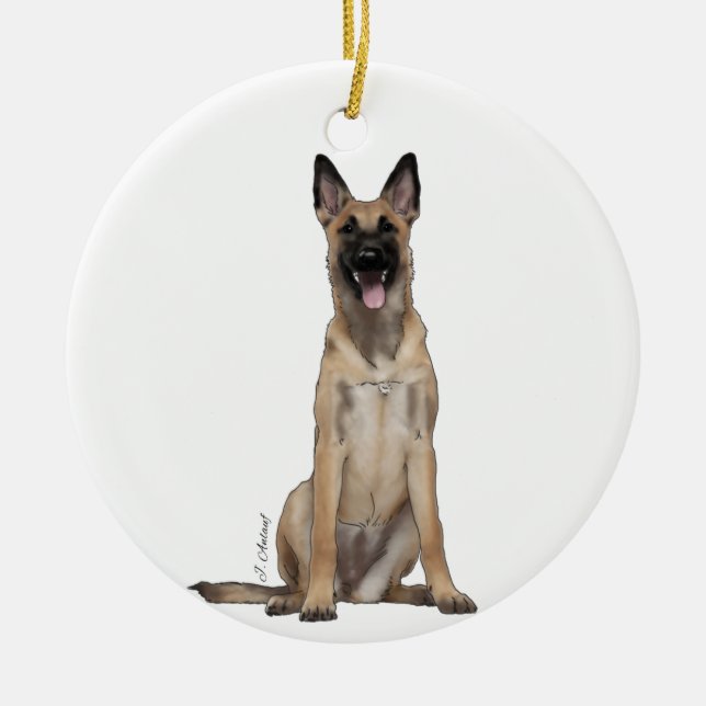 Belgisk Malinois-ornament Julgransprydnad Keramik (Framsidan)