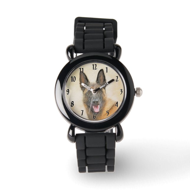 Belgisk malinois Painting - Cute Original Hund Art Armbandsur (Framsida)