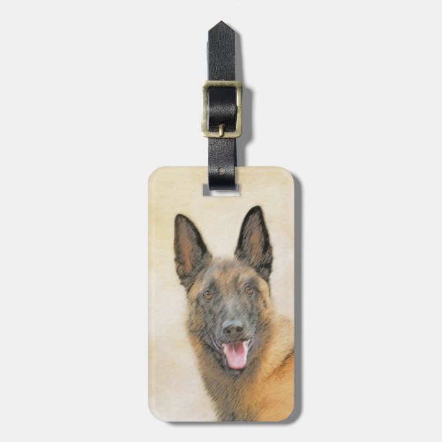 Belgisk malinois Painting - Cute Original Hund Art Bagagebricka (Vertikal Framsida)