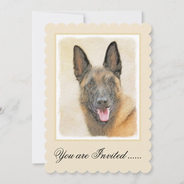 Belgisk malinois Painting - Cute Original Hund Art Inbjudningar (Framsida)