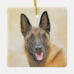 Belgisk malinois Painting - Cute Original Hund Art Julgransprydnad Keramik