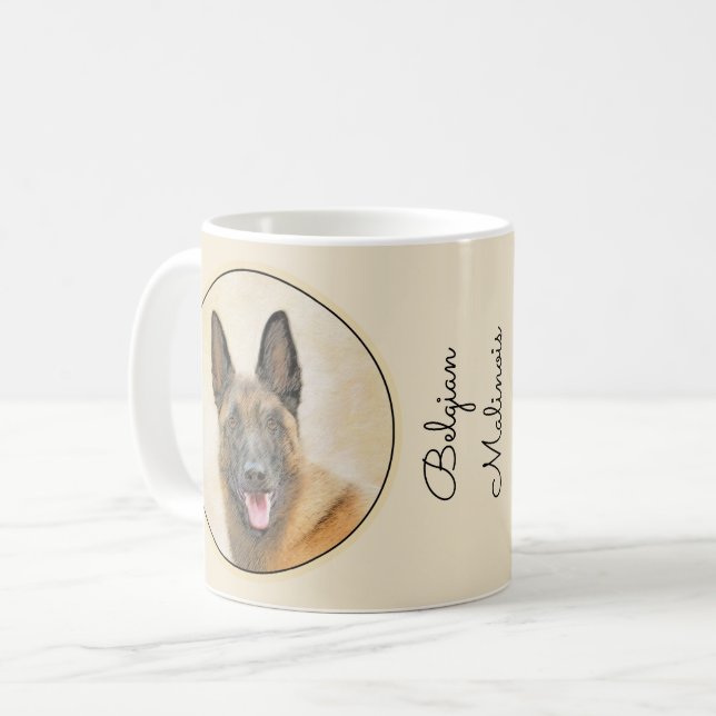 Belgisk malinois Painting - Cute Original Hund Art Kaffemugg (Framsida vänster)