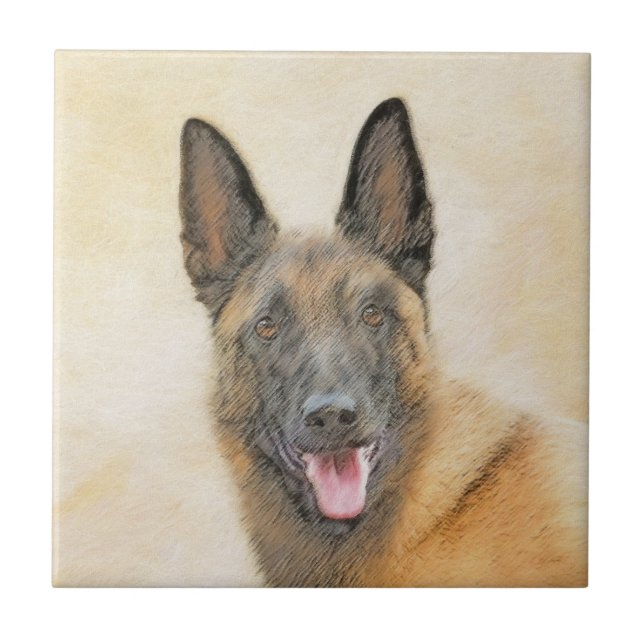 Belgisk malinois Painting - Cute Original Hund Art Kakelplatta (Framsidan)