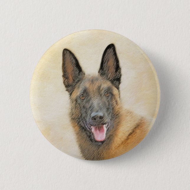 Belgisk malinois Painting - Cute Original Hund Art Knapp (Framsida)