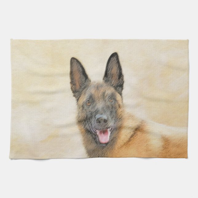 Belgisk malinois Painting - Cute Original Hund Art Kökshandduk (Horisontell)