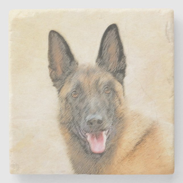 Belgisk malinois Painting - Cute Original Hund Art Stenunderlägg (Framsidan)