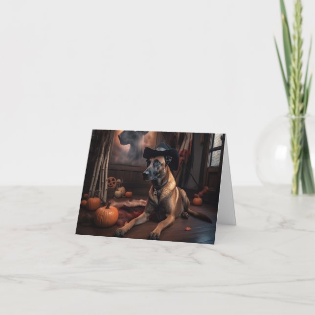 Belgisk Malinois Pumpa Halloween Skräck Kort (Framsida)