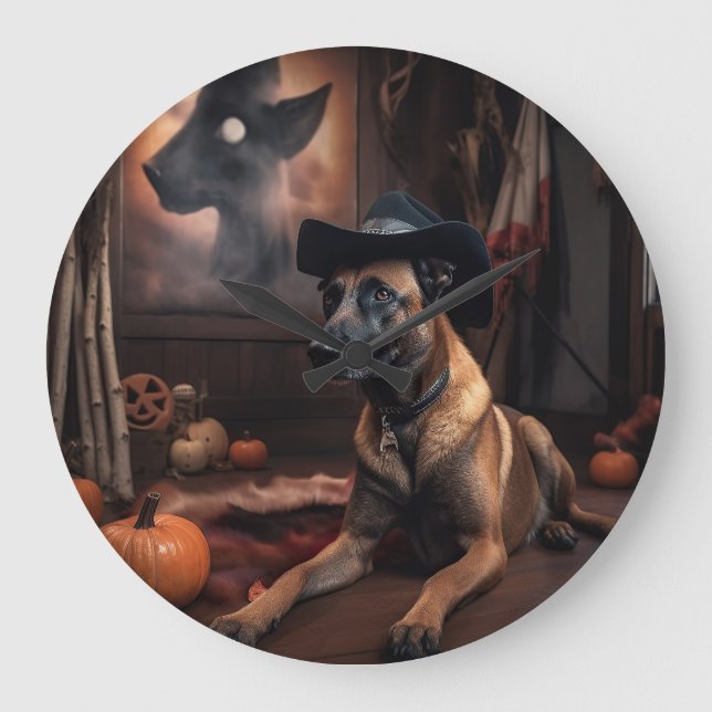 Belgisk Malinois Pumpa Halloween Skräck Stor Klocka (Framsida)