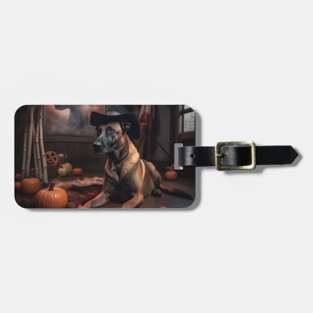 Belgisk Malinois Pumpa Halloween Skräckinjagande Bagagebricka (Horisontell Framsida)