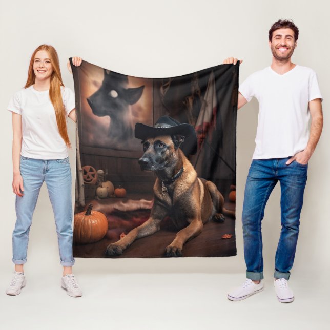Belgisk Malinois Pumpa Halloween Skräckinjagande Fleecefilt (På plats)