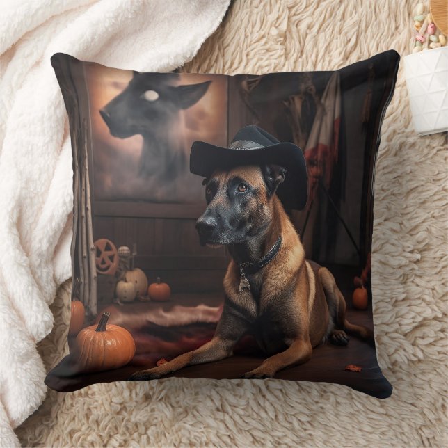 Belgisk Malinois Pumpa Halloween Skräckinjagande Kudde (Filt)