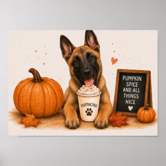 Belgisk Malinois Varm Pumpa Kryddat Puppaccino A4 Poster