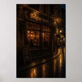 Belgisk nattlig värdshusreflektionsaffisch poster