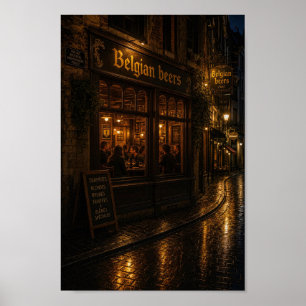 Belgisk nattlig värdshusreflektionsaffisch poster